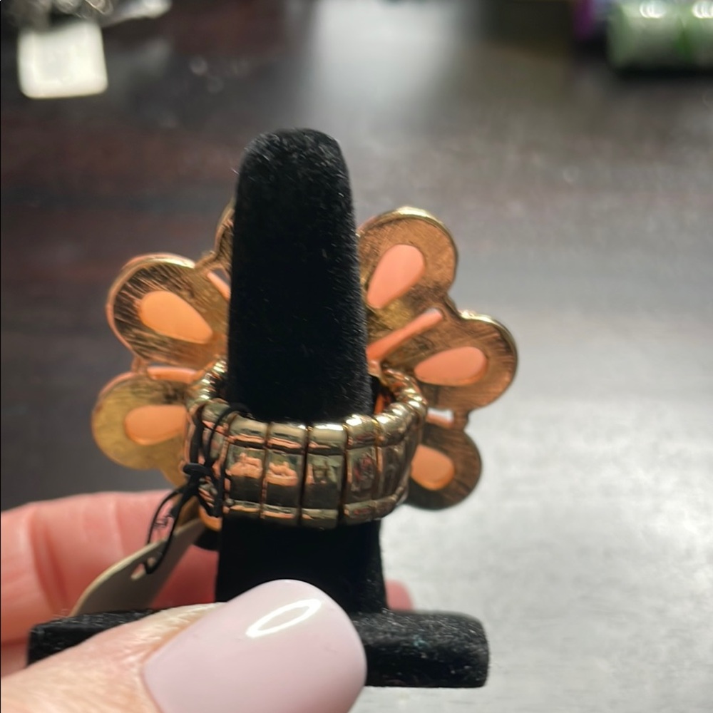 Gold and Orange Floral Ring with Dimensional Bloom - Picture 3 of 5